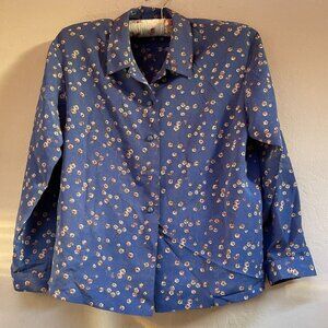 Vintage Takashimaya Womens Long Sleeve Floral Button Up Shirt Top Size 9AR  Blue